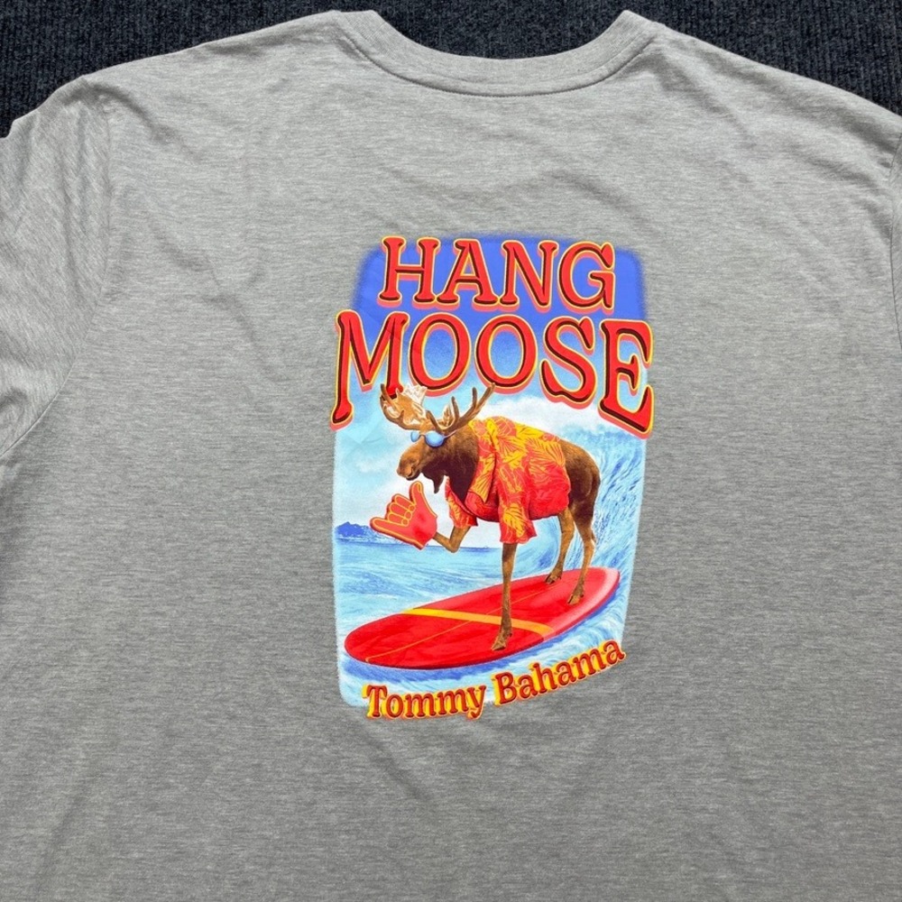 Tommy Bahama Hang Moose Graphic T-Shirt Gray Mens XL Surfing Tropical Tee - Picture 3 of 4
